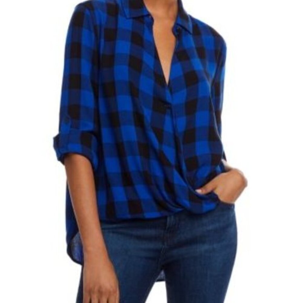 rag & bone Camile Buffalo Check High-Low Blouson Shirt